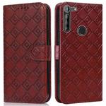 For Motorola Moto G8 Power Lite Embossed Big Small Concentric Squares Pattern Horizontal Flip Leather Case with Card Slot & Holder & Wallet(Brown)