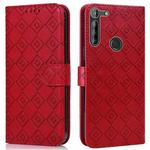 For Motorola Moto G8 Power EU Version Embossed Big Small Concentric Squares Pattern Horizontal Flip Leather Case with Card Slot & Holder & Wallet(Red)