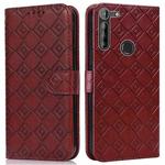 For Motorola Moto G8 Power EU Version Embossed Big Small Concentric Squares Pattern Horizontal Flip Leather Case with Card Slot & Holder & Wallet(Brown)