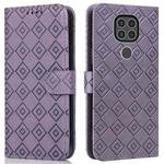 For Motorola Moto G9 / G9 Play / E7 Plus Embossed Big Small Concentric Squares Pattern Horizontal Flip Leather Case with Card Slot & Holder & Wallet(Purple)