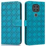 For Motorola Moto G9 / G9 Play / E7 Plus Embossed Big Small Concentric Squares Pattern Horizontal Flip Leather Case with Card Slot & Holder & Wallet(Blue)