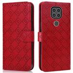 For Motorola Moto G9 / G9 Play / E7 Plus Embossed Big Small Concentric Squares Pattern Horizontal Flip Leather Case with Card Slot & Holder & Wallet(Red)