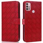 For Motorola Moto G10 / G20 / G30 Embossed Big Small Concentric Squares Pattern Horizontal Flip Leather Case with Card Slot & Holder & Wallet(Red)