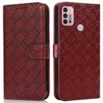 For Motorola Moto G10 / G20 / G30 Embossed Big Small Concentric Squares Pattern Horizontal Flip Leather Case with Card Slot & Holder & Wallet(Brown)