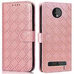 For Motorola Moto Z3 / Z3 Play Embossed Big Small Concentric Squares Pattern Horizontal Flip Leather Case with Card Slot & Holder & Wallet(Pink)