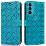 For Motorola Edge 20 Embossed Big Small Concentric Squares Pattern Horizontal Flip Leather Case with Card Slot & Holder & Wallet(Blue)