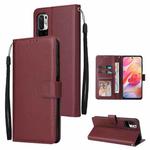 For Xiaomi Redmi Note 10 5G Multifunctional Horizontal Flip Leather Case, with Three Card Slot & Holder & Photo Frame & Lanyard(Red Wine)