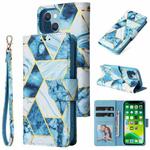 For iPhone 13 mini Marble Bronzing Stitching Horizontal Flip PU Leather Case with Holder & Card Slots & Wallet & Photo Frame (Blue)