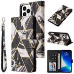 For iPhone 13 Pro Marble Bronzing Stitching Horizontal Flip PU Leather Case with Holder & Card Slots & Wallet & Photo Frame (Black)