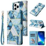 For iPhone 13 Pro Marble Bronzing Stitching Horizontal Flip PU Leather Case with Holder & Card Slots & Wallet & Photo Frame (Blue)