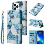 For iPhone 13 Pro Max Marble Bronzing Stitching Horizontal Flip PU Leather Case with Holder & Card Slots & Wallet & Photo Frame (Blue)