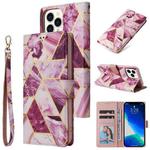 For iPhone 13 Pro Max Marble Bronzing Stitching Horizontal Flip PU Leather Case with Holder & Card Slots & Wallet & Photo Frame (Purple)