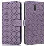 For Nokia 2.3 Embossed Big Small Concentric Squares Pattern Horizontal Flip Leather Case with Card Slot & Holder & Wallet(Purple)