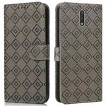 For Nokia 2.3 Embossed Big Small Concentric Squares Pattern Horizontal Flip Leather Case with Card Slot & Holder & Wallet(Grey)