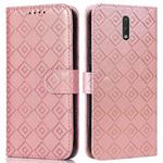 For Nokia 2.3 Embossed Big Small Concentric Squares Pattern Horizontal Flip Leather Case with Card Slot & Holder & Wallet(Pink)