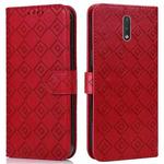 For Nokia 2.3 Embossed Big Small Concentric Squares Pattern Horizontal Flip Leather Case with Card Slot & Holder & Wallet(Red)