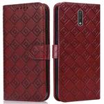 For Nokia 2.3 Embossed Big Small Concentric Squares Pattern Horizontal Flip Leather Case with Card Slot & Holder & Wallet(Brown)
