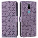 For Nokia 2.4 Embossed Big Small Concentric Squares Pattern Horizontal Flip Leather Case with Card Slot & Holder & Wallet(Purple)