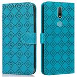 For Nokia 2.4 Embossed Big Small Concentric Squares Pattern Horizontal Flip Leather Case with Card Slot & Holder & Wallet(Blue)