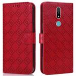 For Nokia 2.4 Embossed Big Small Concentric Squares Pattern Horizontal Flip Leather Case with Card Slot & Holder & Wallet(Red)