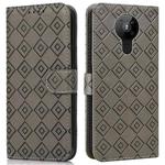 For Nokia 5.3 Embossed Big Small Concentric Squares Pattern Horizontal Flip Leather Case with Card Slot & Holder & Wallet(Grey)