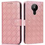 For Nokia 5.3 Embossed Big Small Concentric Squares Pattern Horizontal Flip Leather Case with Card Slot & Holder & Wallet(Pink)