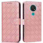 For Nokia 7.2 / 6.2 Embossed Big Small Concentric Squares Pattern Horizontal Flip Leather Case with Card Slot & Holder & Wallet(Pink)