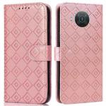 For Nokia X20 / X10 Embossed Big Small Concentric Squares Pattern Horizontal Flip Leather Case with Card Slot & Holder & Wallet(Pink)