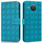 For Nokia X20 / X10 Embossed Big Small Concentric Squares Pattern Horizontal Flip Leather Case with Card Slot & Holder & Wallet(Blue)