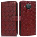 For Nokia X20 / X10 Embossed Big Small Concentric Squares Pattern Horizontal Flip Leather Case with Card Slot & Holder & Wallet(Brown)