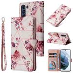 For Samsung Galaxy S21 FE 5G Marble Bronzing Stitching Horizontal Flip PU Leather Case with Holder & Card Slots & Wallet & Photo Frame(Rose Gold)