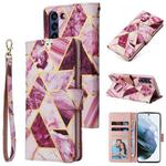 For Samsung Galaxy S21 FE 5G Marble Bronzing Stitching Horizontal Flip PU Leather Case with Holder & Card Slots & Wallet & Photo Frame(Purple)