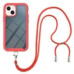 For iPhone 13 Starry Sky Solid Color Series Shockproof PC + TPU Protective Case with Neck Strap(Red)