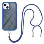 For iPhone 13 Starry Sky Solid Color Series Shockproof PC + TPU Protective Case with Neck Strap(Blue)