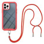 For iPhone 13 Pro Max Starry Sky Solid Color Series Shockproof PC + TPU Protective Case with Neck Strap (Red)