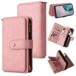 For OnePlus Nord N10 5G Skin Feel PU + TPU Horizontal Flip Leather Case With Holder & 15 Cards Slot & Wallet & Zipper Pocket & Lanyard(Pink)
