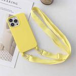 For iPhone 13 mini Elastic Silicone Protective Case with Wide Neck Lanyard (Yellow)