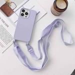 For iPhone 13 mini Elastic Silicone Protective Case with Wide Neck Lanyard (Purple)