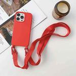 For iPhone 13 mini Elastic Silicone Protective Case with Wide Neck Lanyard (Red)