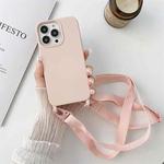 For iPhone 13 Pro Elastic Silicone Protective Case with Wide Neck Lanyard (Pink)