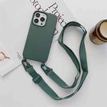 For iPhone 13 Pro Max Elastic Silicone Protective Case with Wide Neck Lanyard (Dark Green)