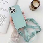 For iPhone 12 Pro Max Elastic Silicone Protective Case with Wide Neck Lanyard(Sky Blue)