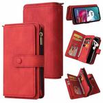 For Motorola Moto G10 Skin Feel PU + TPU Horizontal Flip Leather Case With Holder & 15 Cards Slot & Wallet & Zipper Pocket & Lanyard(Red)