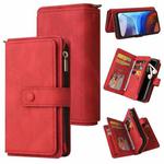 For Motorola Moto E7 Power Skin Feel PU + TPU Horizontal Flip Leather Case With Holder & 15 Cards Slot & Wallet & Zipper Pocket & Lanyard(Red)