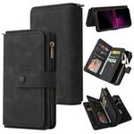 For Sony Xperia 1 III Skin Feel PU + TPU Horizontal Flip Leather Case With Holder & 15 Cards Slot & Wallet & Zipper Pocket & Lanyard(Black)