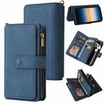 For Sony Xperia 10 III Skin Feel PU + TPU Horizontal Flip Leather Case With Holder & 15 Cards Slot & Wallet & Zipper Pocket & Lanyard(Blue)