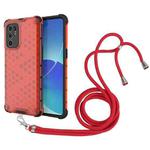 For OPPO Reno6 4G Shockproof Honeycomb PC + TPU Case with Neck Lanyard(Red)