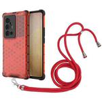 For vivo X70 Pro Plus Shockproof Honeycomb PC + TPU Case with Neck Lanyard(Red)
