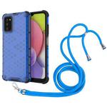 For Samsung Galaxy A03s 164mm Shockproof Honeycomb PC + TPU Case with Neck Lanyard(Blue)