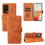 For vivo iQOO 8 Solid Color Skin Feel Magnetic Buckle Horizontal Flip Calf Texture PU Leather Case with Holder & Card Slots & Wallet(Brown)